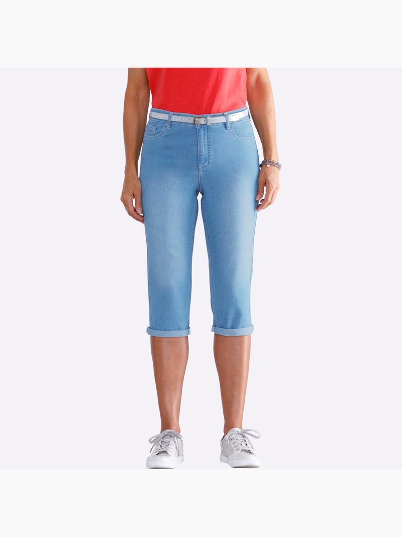 Corsaire en jean livré avec ceinture - taille standard - witt Bleu Blanc - Kiabi