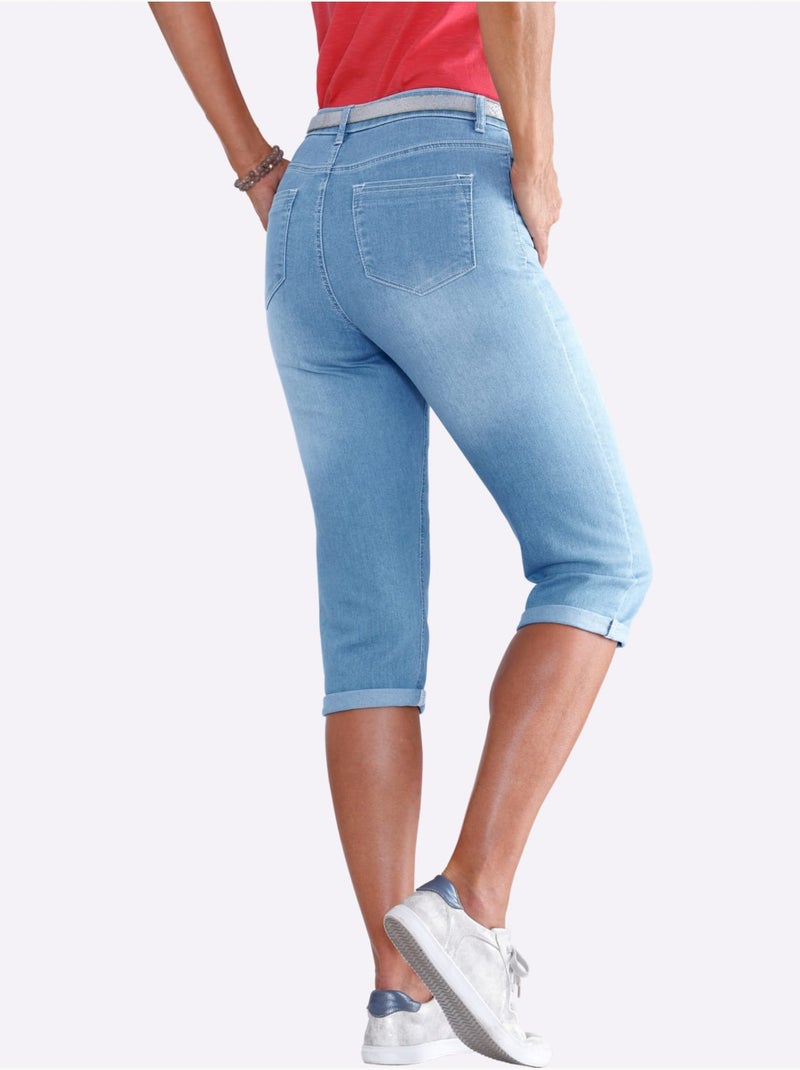 Corsaire En Jean Livré Avec Ceinture - Taille Standard - Witt Bleu - Kiabi