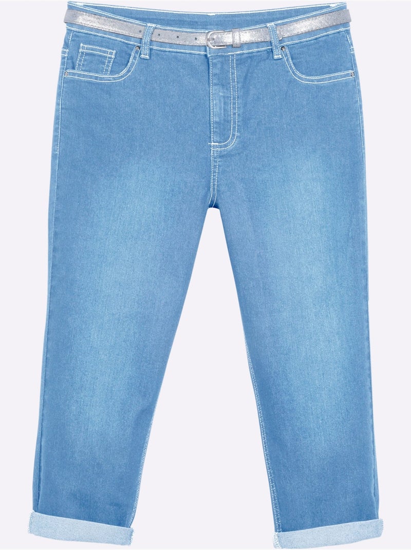 Corsaire En Jean Livré Avec Ceinture - Taille Standard - Witt Bleu - Kiabi