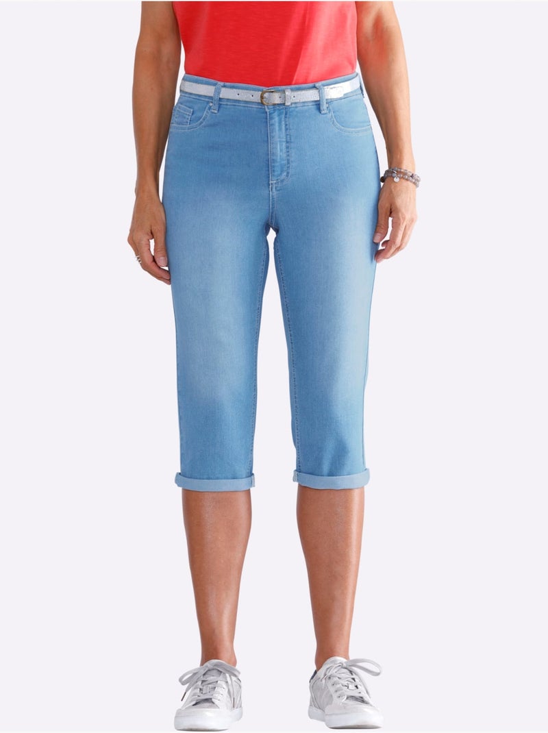 Corsaire En Jean Livré Avec Ceinture - Taille Standard - Witt Bleu - Kiabi