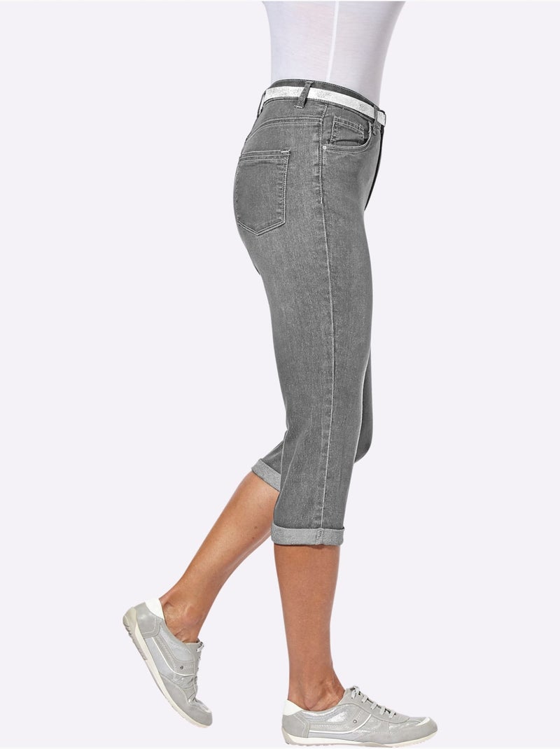 Corsaire En Jean Livré Avec Ceinture - Taille Standard - Witt Gris - Kiabi