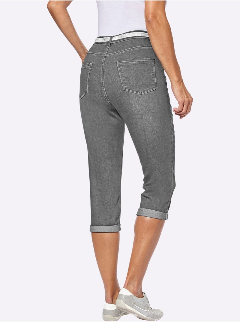 Corsaire En Jean Livré Avec Ceinture - Taille Standard - Witt Gris - Kiabi
