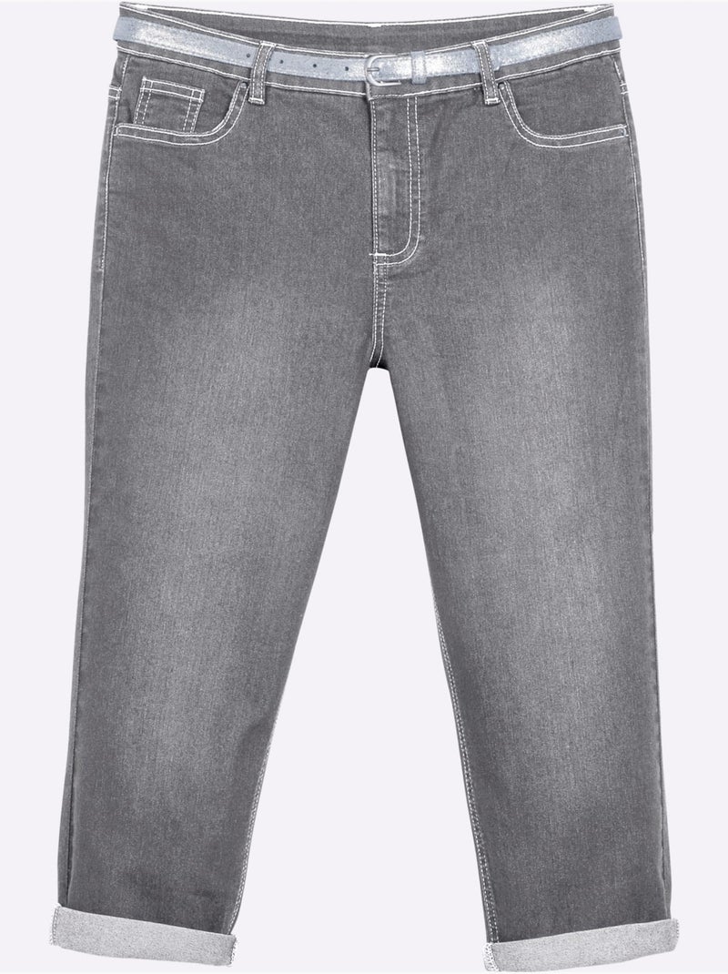 Corsaire En Jean Livré Avec Ceinture - Taille Standard - Witt Gris - Kiabi
