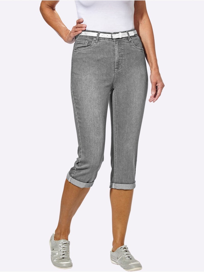 Corsaire En Jean Livré Avec Ceinture - Taille Standard - Witt Gris - Kiabi