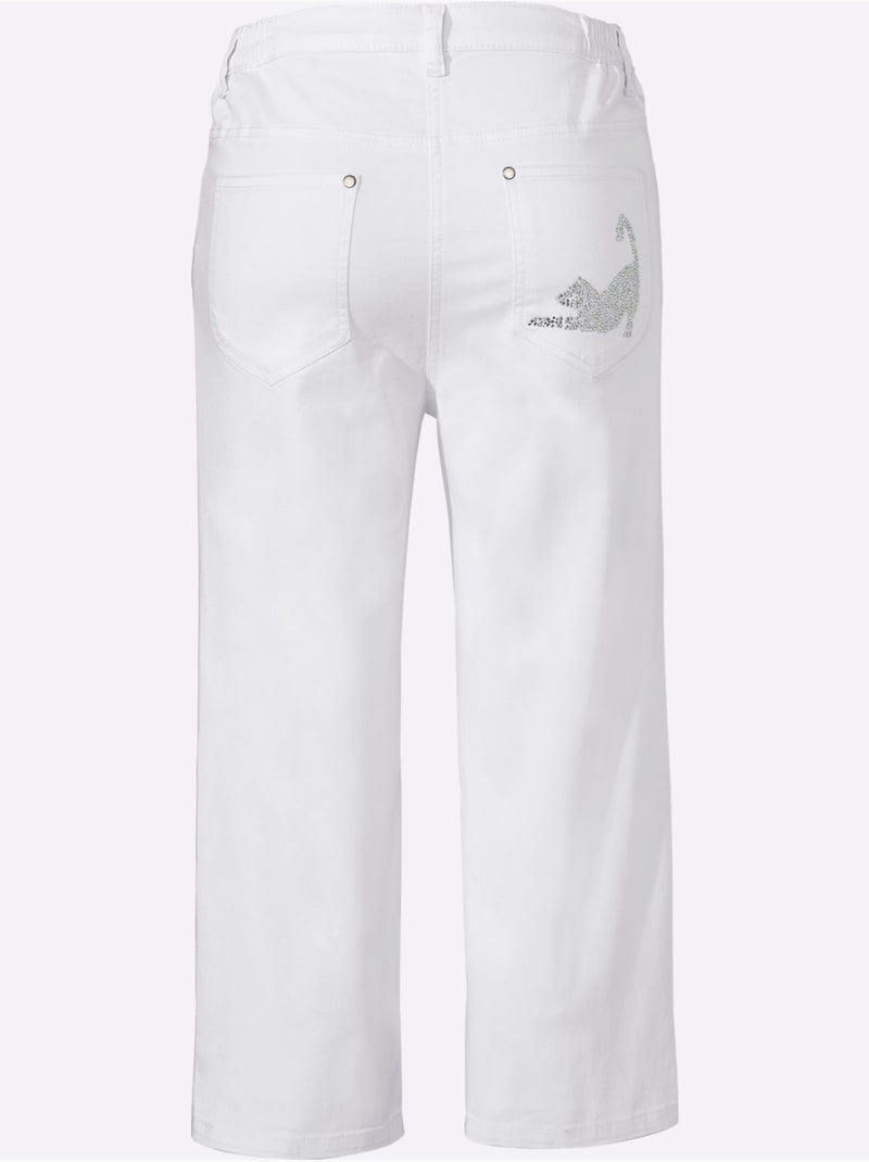 Corsaire En Jean Petites Pierres Fantaisie Tendance - Taille Standard - Moda Vilona Blanc - Kiabi