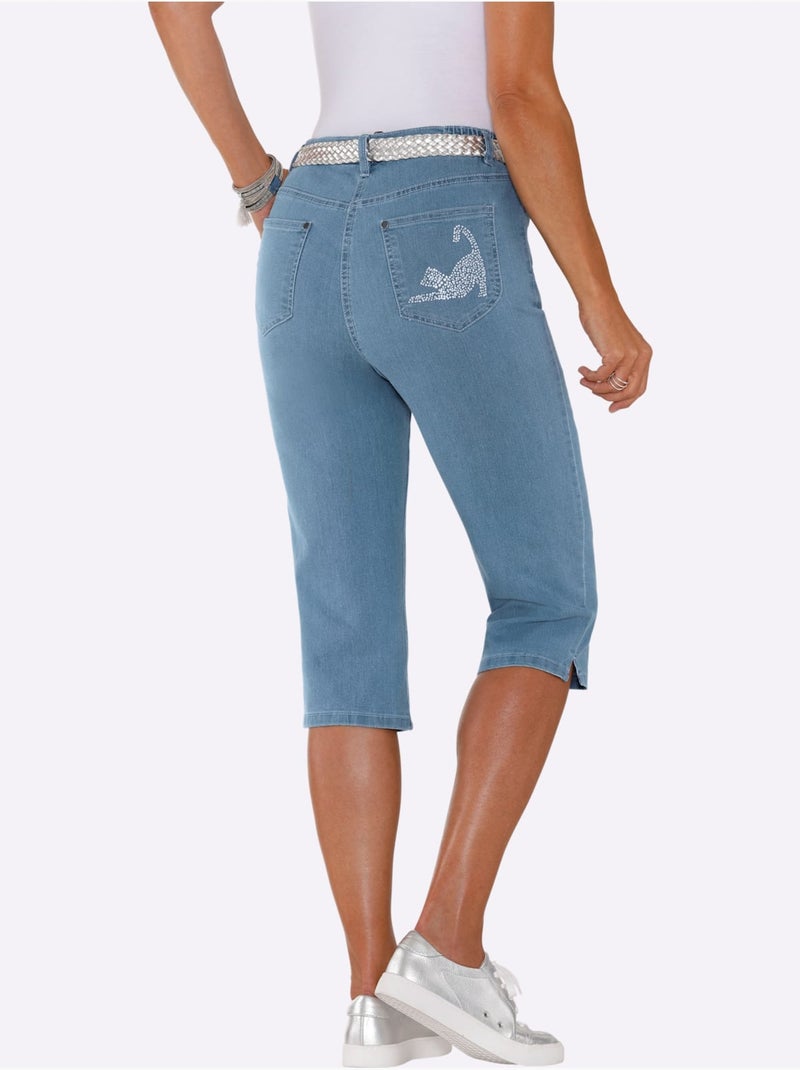 Corsaire En Jean Petites Pierres Fantaisie Tendance - Taille Standard - Moda Vilona Bleu - Kiabi