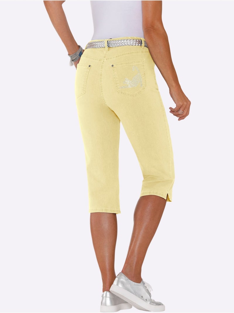 Corsaire En Jean Petites Pierres Fantaisie Tendance - Taille Standard - Moda Vilona Jaune - Kiabi