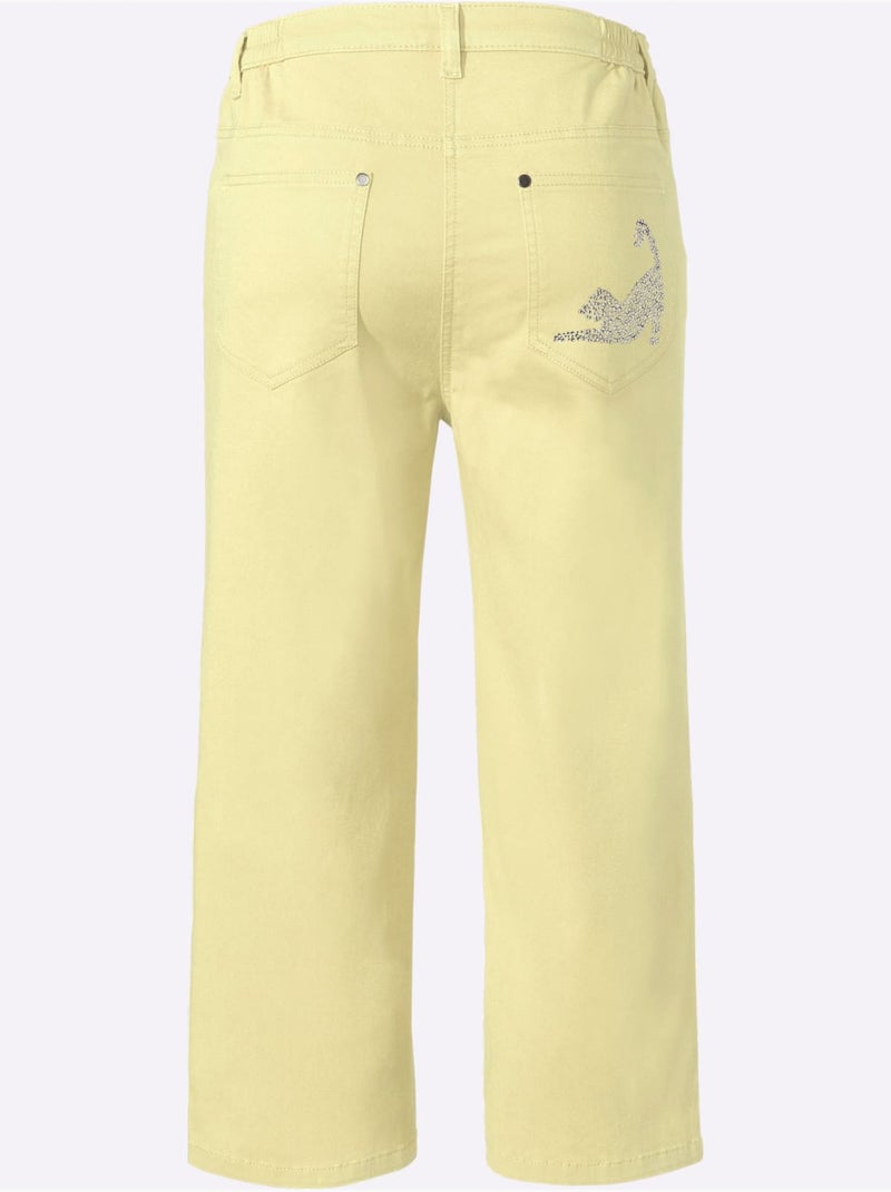Corsaire En Jean Petites Pierres Fantaisie Tendance - Taille Standard - Moda Vilona Jaune - Kiabi