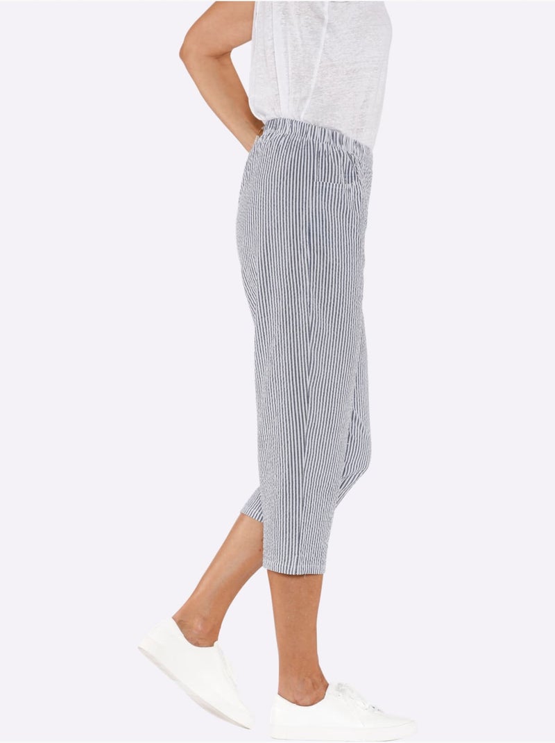 Corsaire Seersucker Léger - Taille Standard - Moda Vilona Bleu foncé - Kiabi