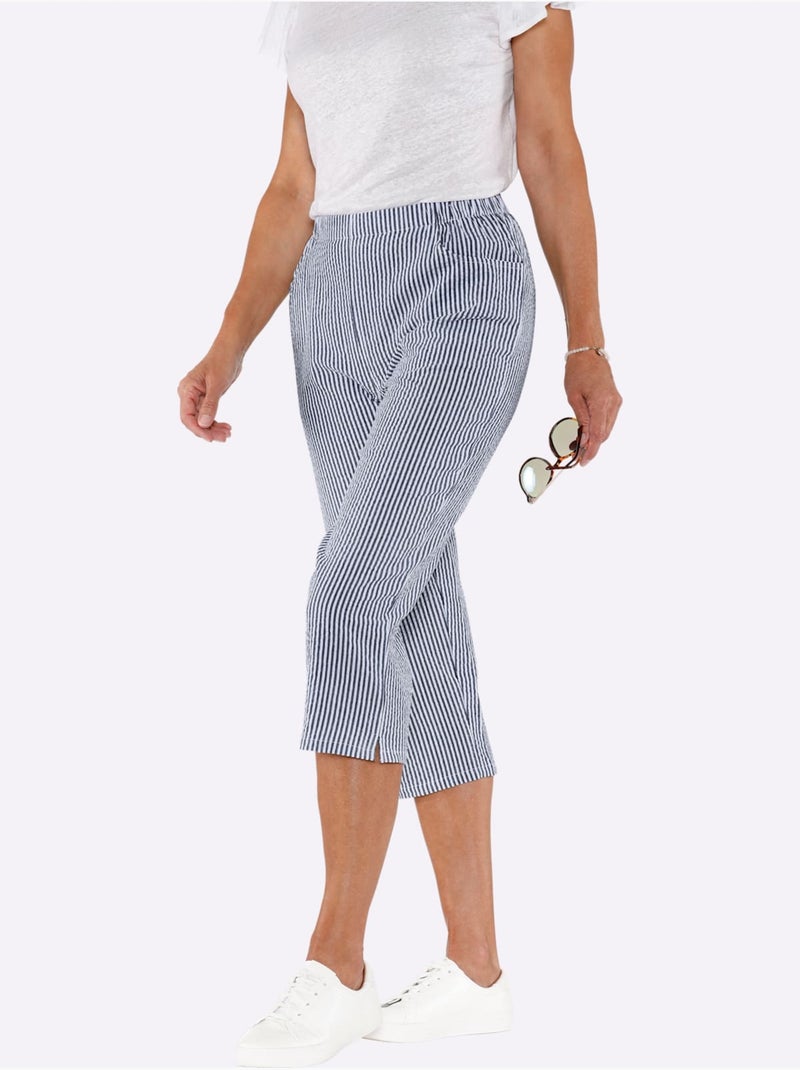 Corsaire Seersucker Léger - Taille Standard - Moda Vilona Bleu foncé - Kiabi