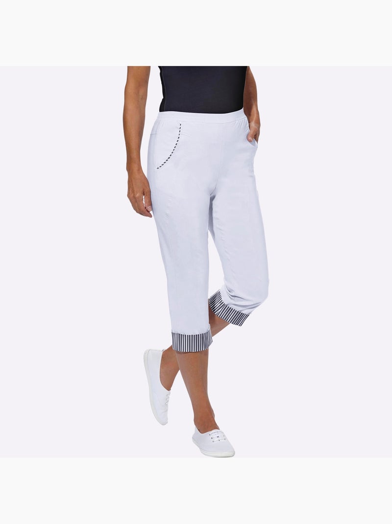Corsaire sportif avec ceinture élastique et rayures décoratives - Taille standard - Witt Blanc - Kiabi