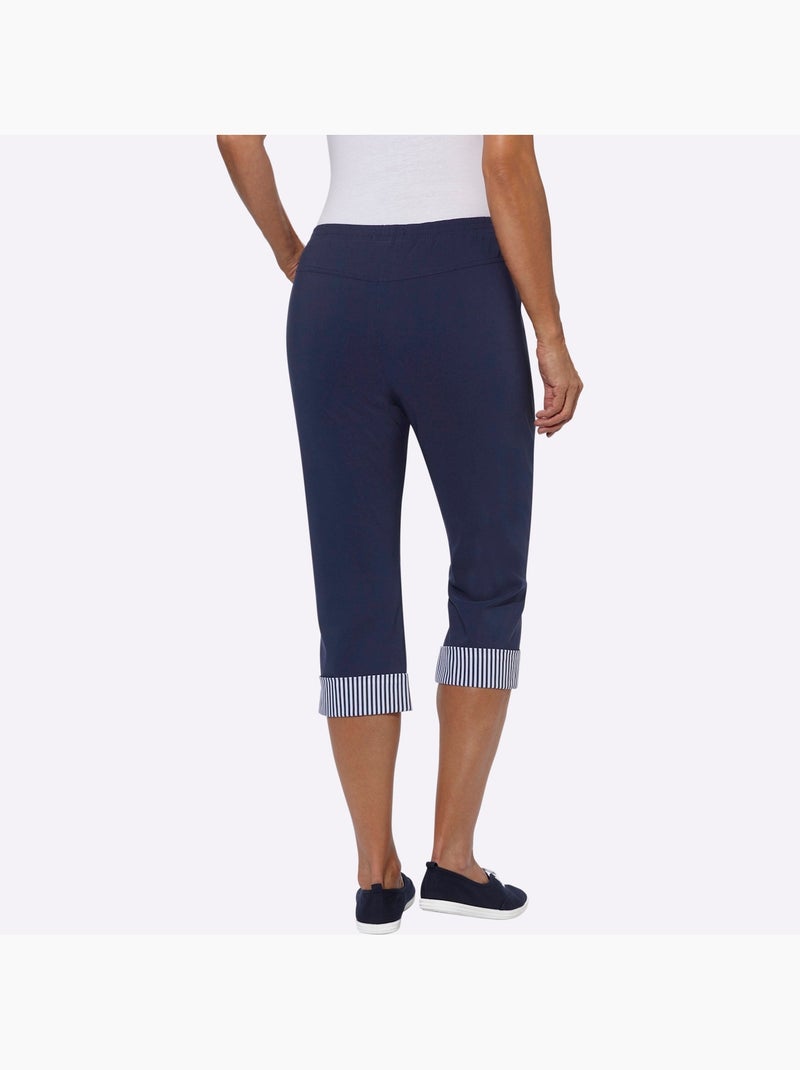 Corsaire tricoté avec ceinture élastique et rayures décoratives - Taille standard - Witt Bleu marine - Kiabi
