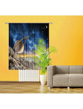 Cosmos, rideau imprimés espace planètes et ciel bleu 180x160 cm, 2 pièces