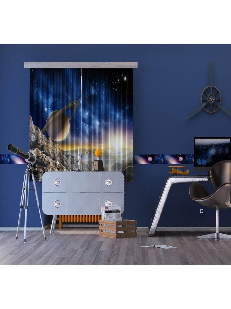 Cosmos, rideau imprimés espace planètes et ciel bleu 180x160 cm, 2 pièces Multicolore - Kiabi
