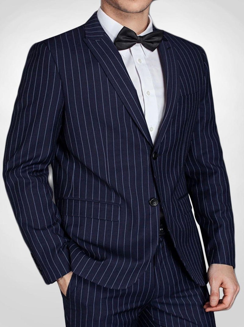 Costume Homme Pièces Rayures Fines Bleu Marine Gilet