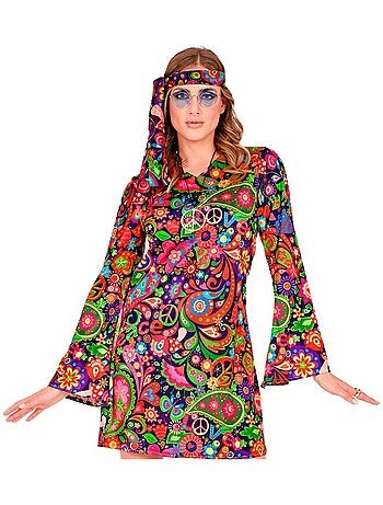 Costume de fille hippie en robe psychédélique
