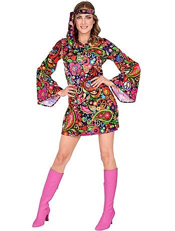 Costume de fille hippie en robe psychédélique