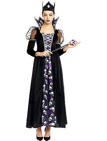 Costume de Reine Crâne Noir avec couronne
