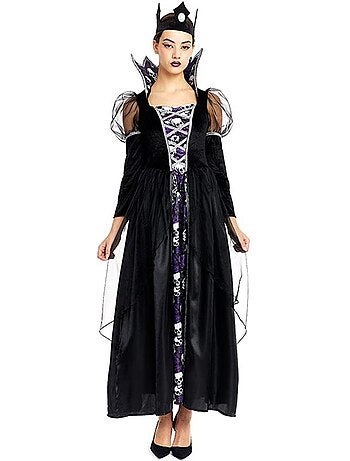 Costume de Reine Crâne Noir avec couronne