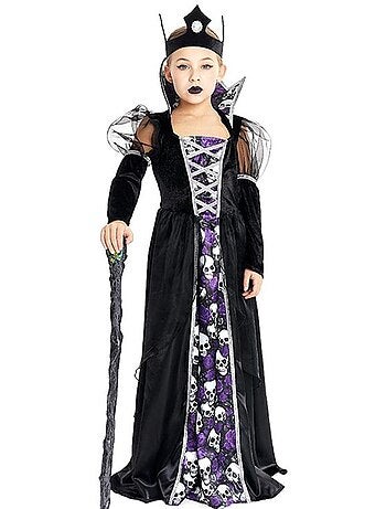 Costume de Reine Crâne Noir avec couronne