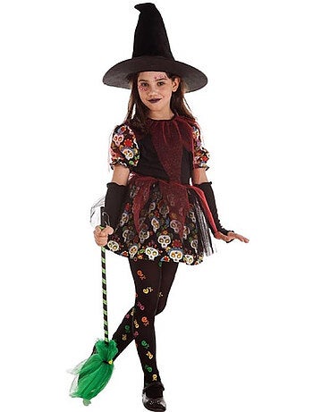 Costume de sorcière à tête de mort florale