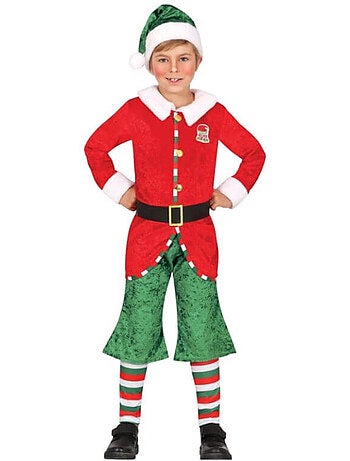 Costume d'elfe assistant du Père Noël avec chapeau