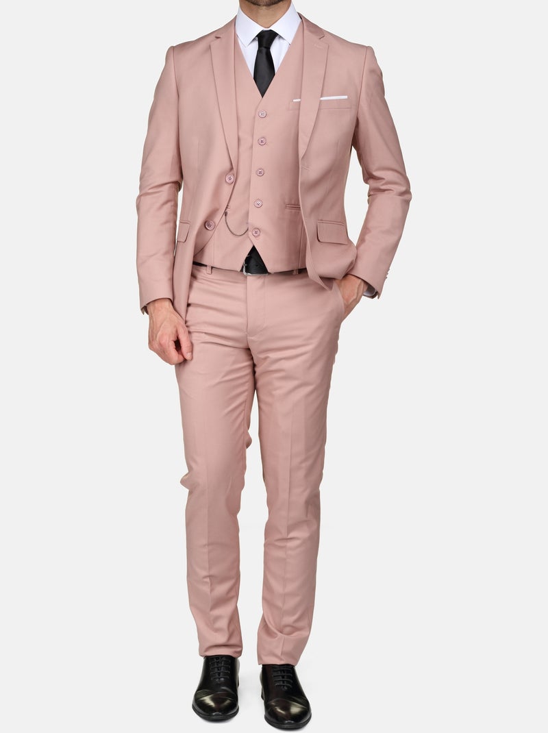 Costume deux boutons uni trois pièces Rose - Kiabi