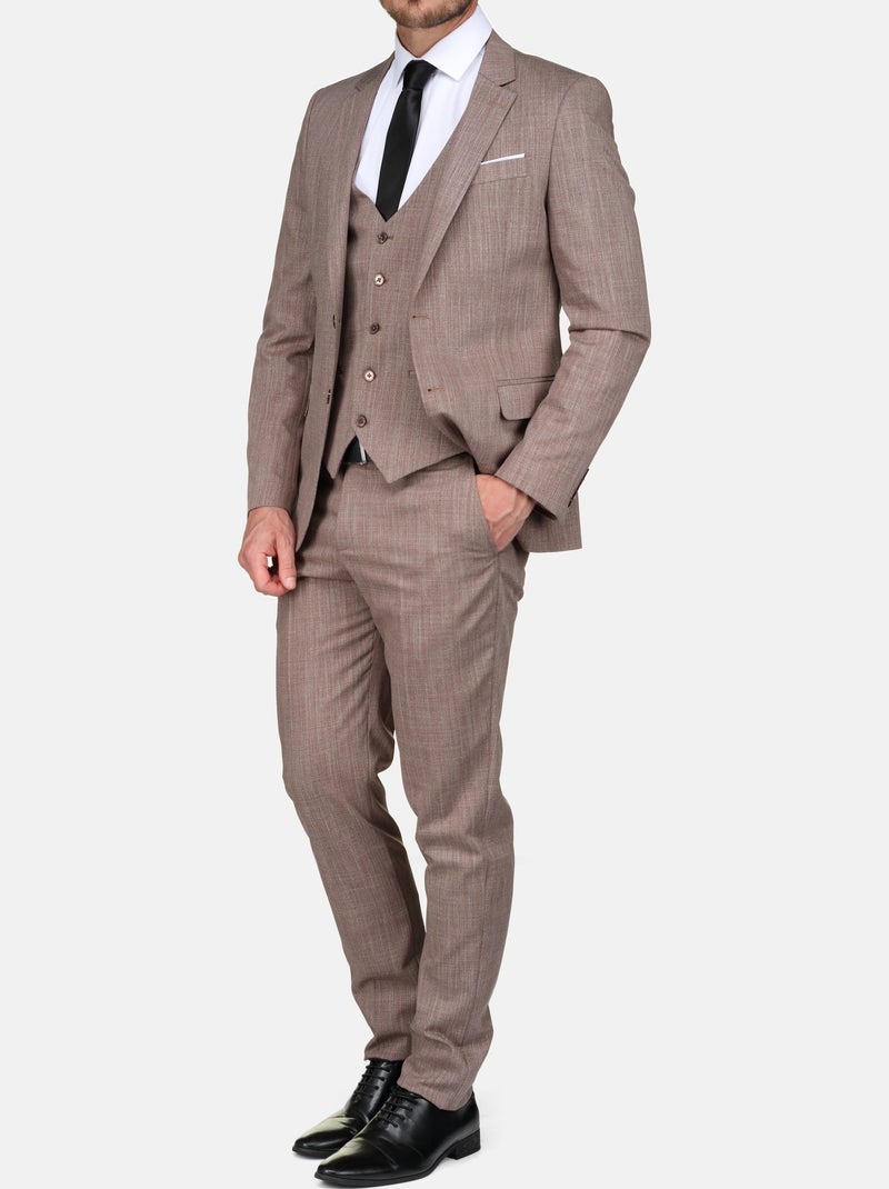 Costume fil à fil à rainures trois pièces Beige - Kiabi