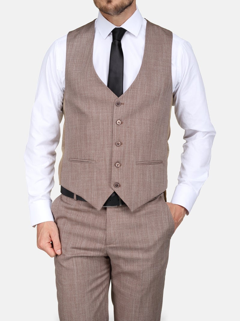 Costume fil à fil à rainures trois pièces Beige - Kiabi