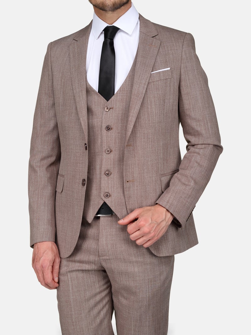 Costume fil à fil à rainures trois pièces Beige - Kiabi