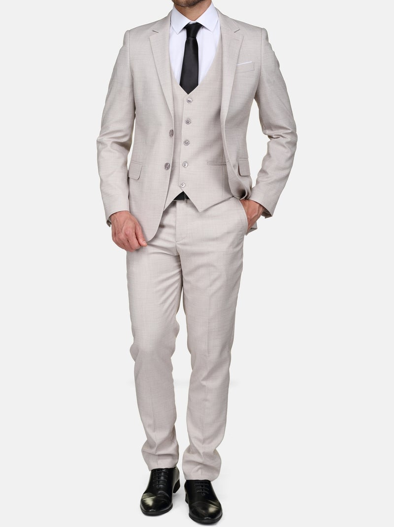 Costume fil à fil trois pièces Ecru - Kiabi