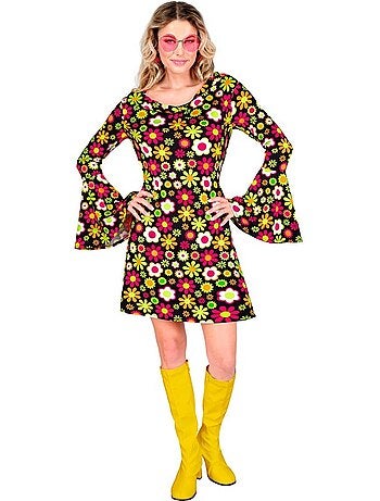 Costume hippie années 60 à fleurs sombres