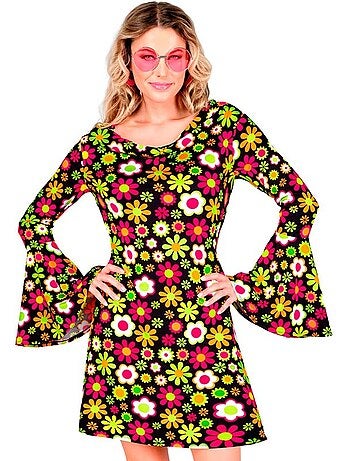 Costume hippie années 60 à fleurs sombres