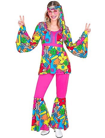 Costume hippie des années 60 avec fleurs de dessin animé