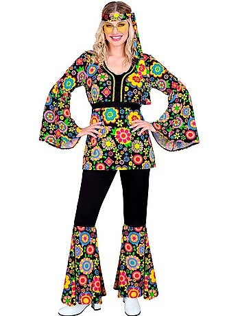 Costume hippie des années 60 avec fleurs et mandalas