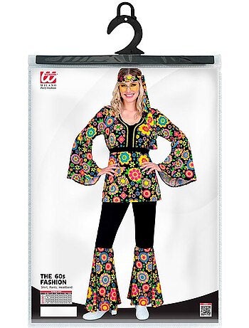 Costume hippie des années 60 avec fleurs et mandalas