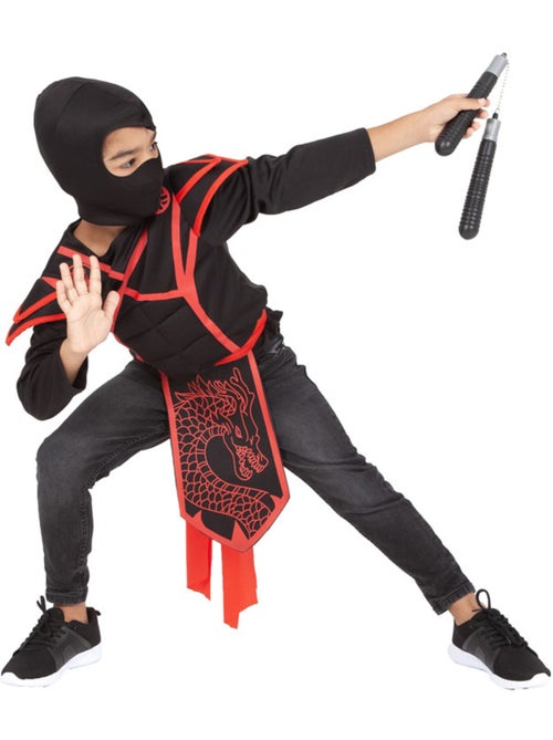 Costume ou kit de ninja : haut, ceinture, capuche et nunchakus - Kiabi Costume ou kit de ninja : haut, ceinture, capuche et nunchakus - Kiabi