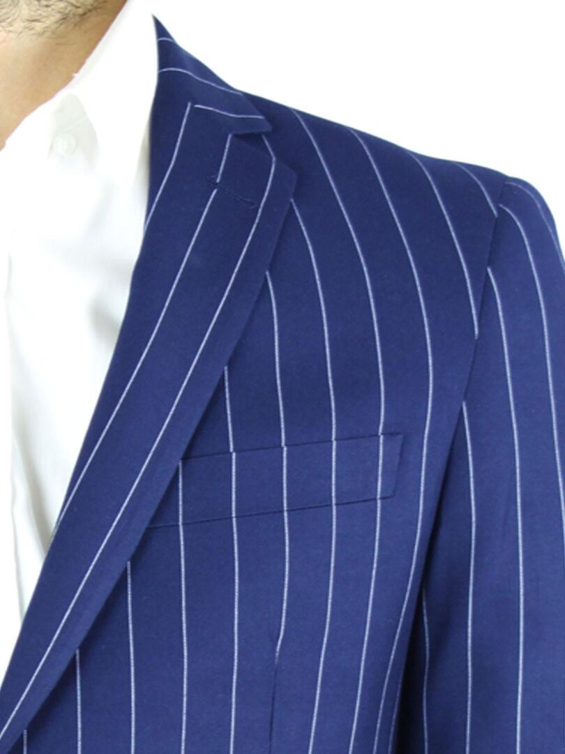 Costume 3 Pièces Homme Rayé Bleu Marine - Veste à Double Boutonnage, Revers Pic, Neuf Avec étiquettes