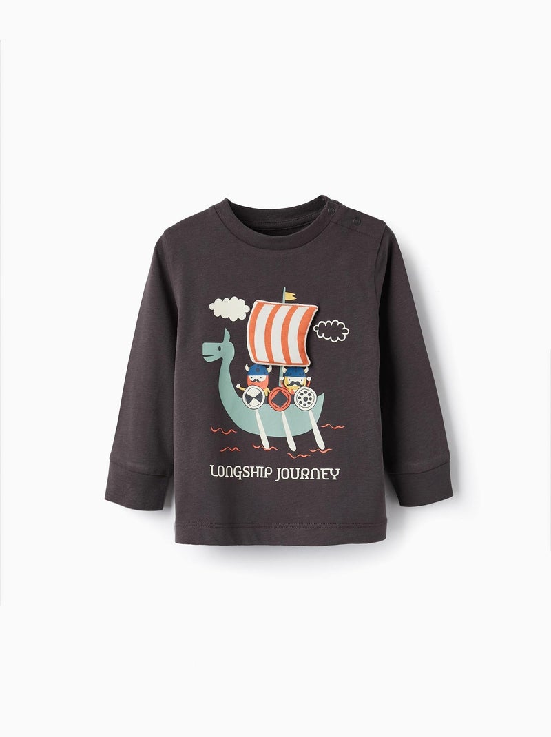 Cotton T-Shirt with Boat Sail Plush for Baby Boys 'Viking' manches longues  NORTHERN CALLING Gris foncé - Kiabi