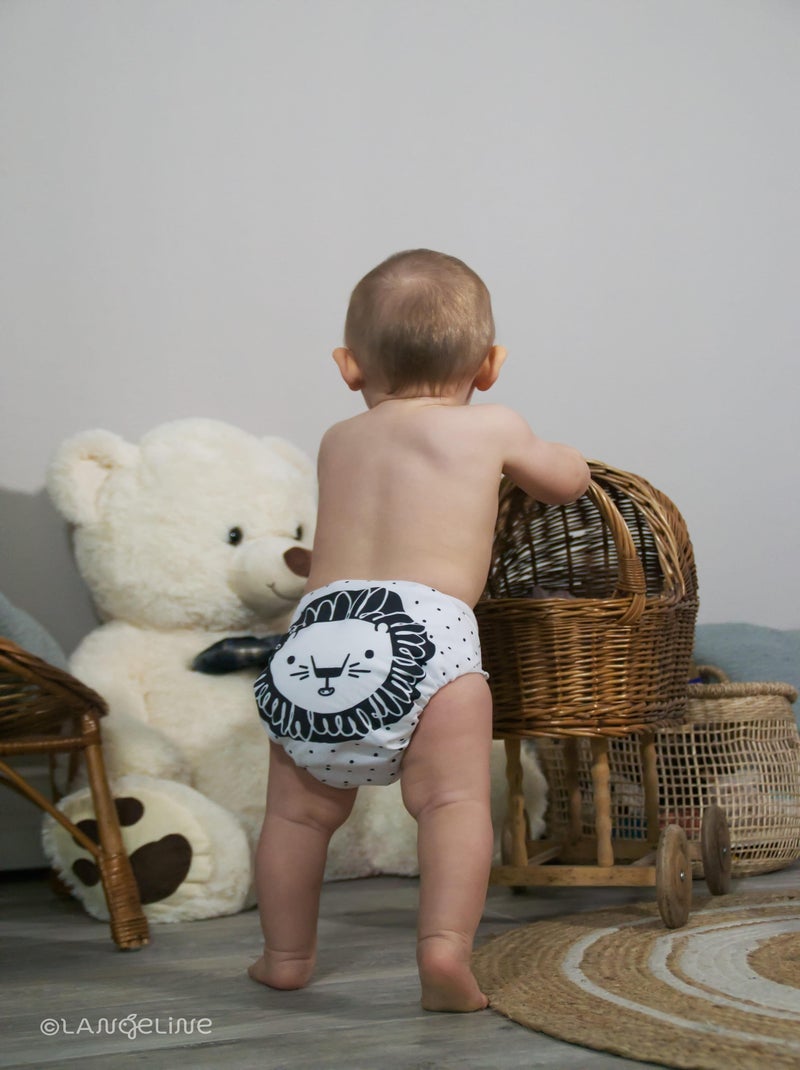 Couche de bain bébé évolutive (0 à 3 ans) "Lion" - Langeline Blanc Noir - Kiabi