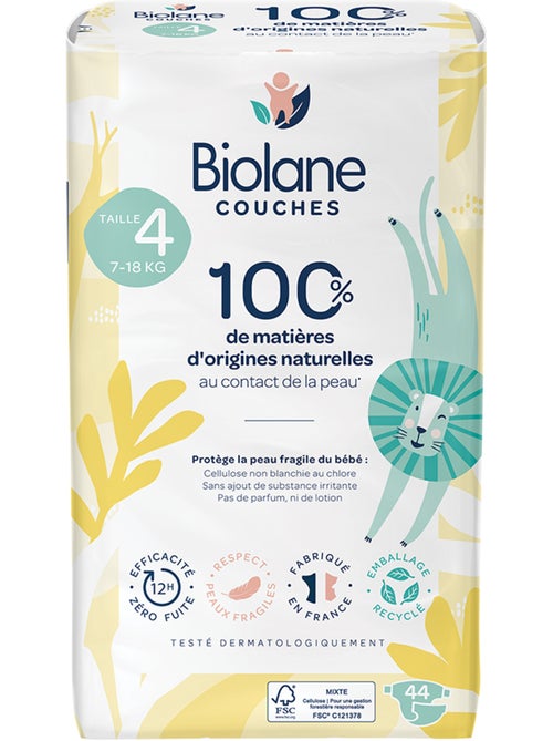Couches écologiques taille 4 de 7 à 18kg - 44 couches biolane - Kiabi
