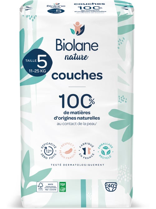 Couches écologiques taille 5 (11 à 25 kg) - 40 couches biolane - Kiabi Couches écologiques taille 5 (11 à 25 kg) - 40 couches biolane - Kiabi