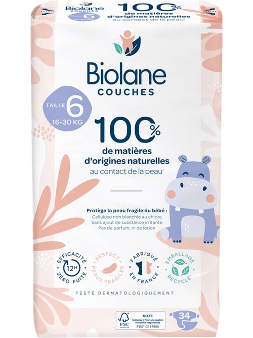 Couches écologiques taille 6 de 16+kg - 34 couches biolane - Kiabi