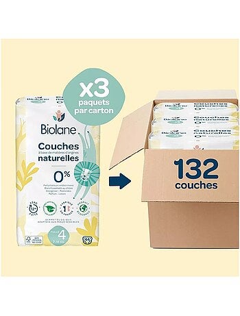 Couches taille 4 (3 paquets - 132 couches) biolane