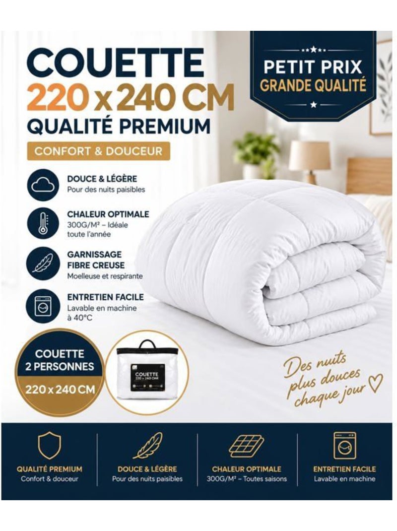 Couette - blanc - 220 x 240 cm - tempérée - 300g/m² - polyester siliconé Blanc - Kiabi