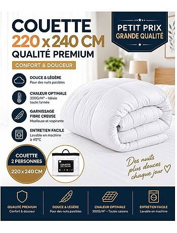 Couette - l22g - lot de 2 220 x 240 cm - 300 g/m² - 100% polyester microfibre - 4 saisons