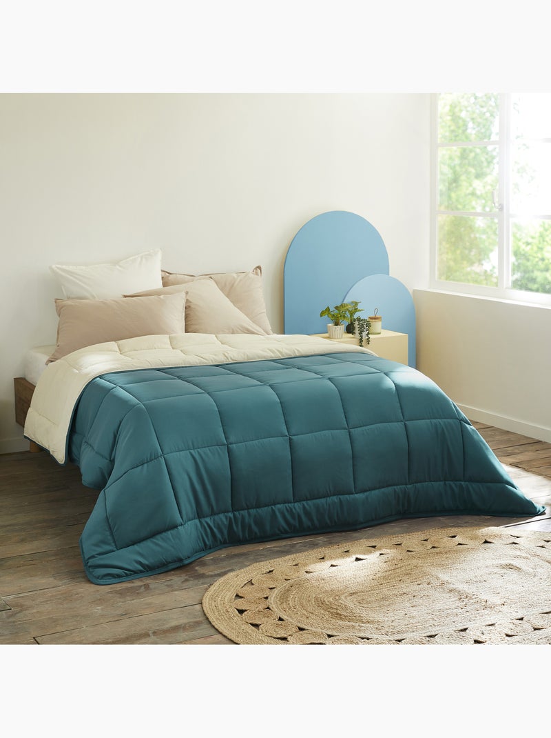 Couette chaude microfibre bicolore 400 gr/m2 Bleu paon - Kiabi