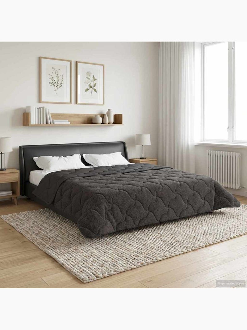 Couette d’hiver réversible microfibre et teddy foncé - vidaxl gris anthracite - Kiabi