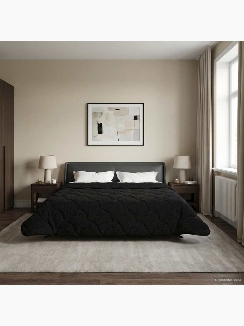 Couette d’hiver réversible microfibre et teddy foncé - vidaxl Noir - Kiabi