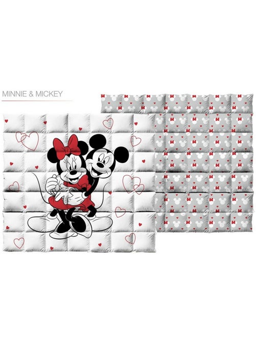 Couette Enfant Minnie et Mickey, Matelassée Imprimée Réversible Lit 2 Places, LOVE - Kiabi